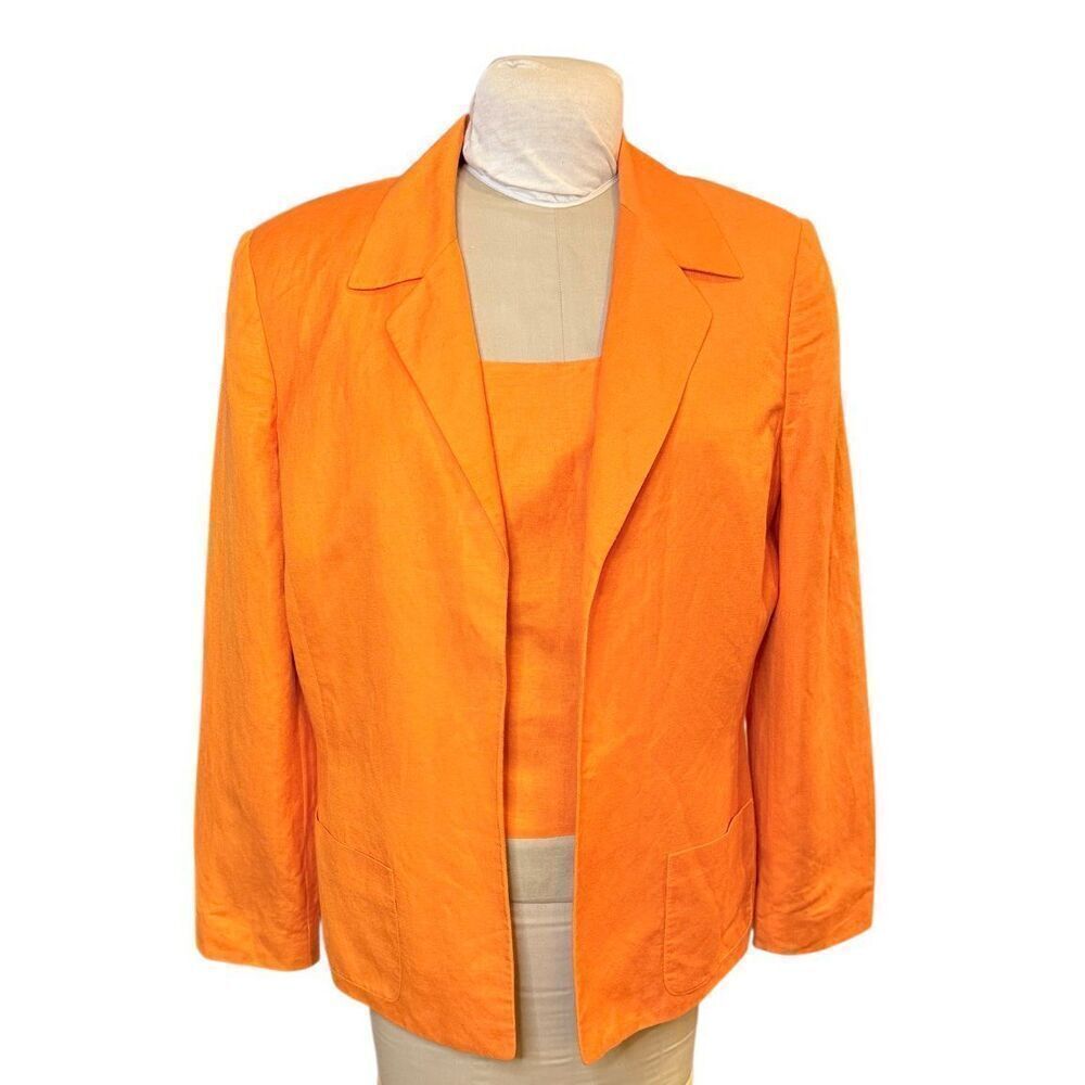 Le Suit Open Front Blazer & Tank Shell Linen Blend Lined Sz. 14